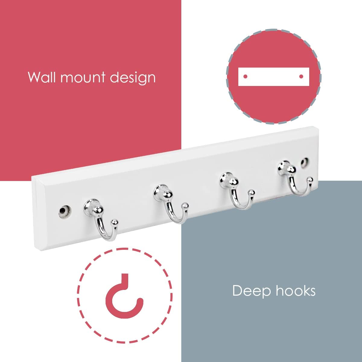 4 Hook Wall Mounted Key Rack by Home Basics | Engineered Cherry Wood Finish for Organizing Keys, Coats, and Accessories | Simple Design adds a Function Addition to Any entryway, Kitchen, or Hallway