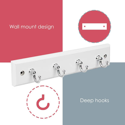 4 Hook Wall Mounted Key Rack by Home Basics | Engineered Cherry Wood Finish for Organizing Keys, Coats, and Accessories | Simple Design adds a Function Addition to Any entryway, Kitchen, or Hallway