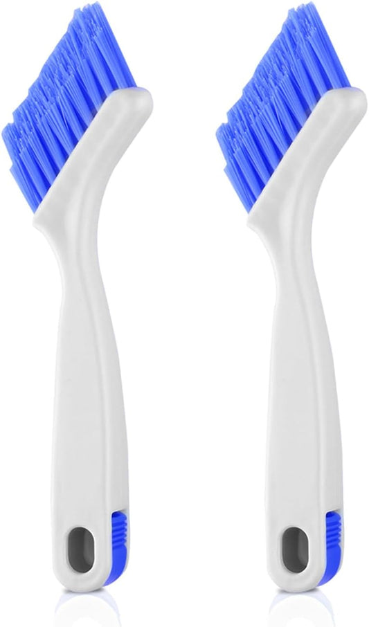 Small Scrub Brush Set for Deep Cleaning, 2 Cleaning Brushes for Window Tracks, Grout, Corners and Crevices with Straight Bristles for Precise Scrubbing in Kitchen and Bathroom (Silvery white)