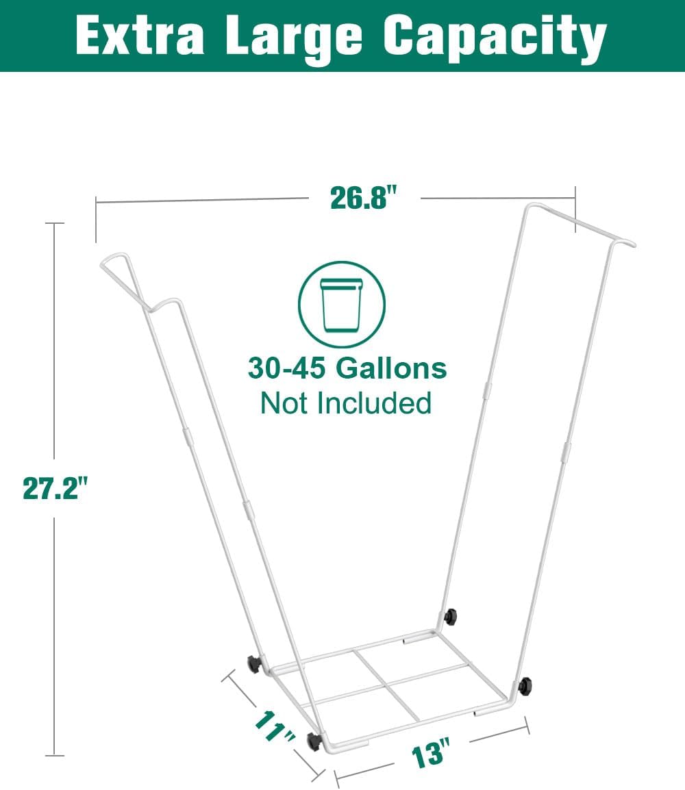 Outdoor Trash Bag Holder Stand - Heavy Duty Metal Garden Garbage Bag Support Frame for 30-45 Gallon Capacity, Multi-Use Portable Yard Leaf Bag Stand for Leaves, Weeding, Lawn Party, Green