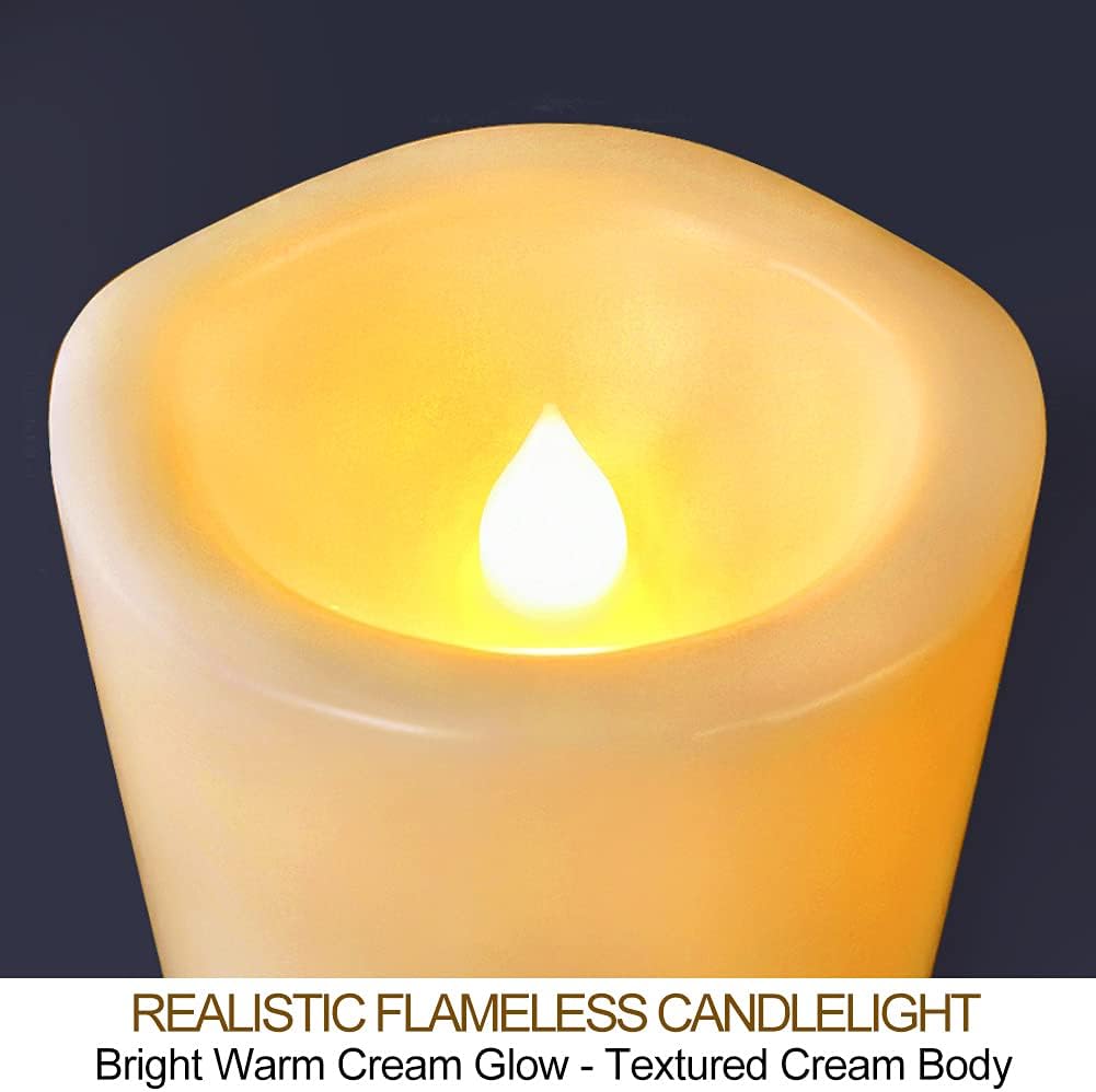 Set of 4 White Outdoor LED Pillar Candles 3x4 3x5 3x6 3x7 with Timer and Remote - IP65 Waterproof Battery Operated LED Pillar Candles - Flickering Flameless Pillar Candles Unscented Outside