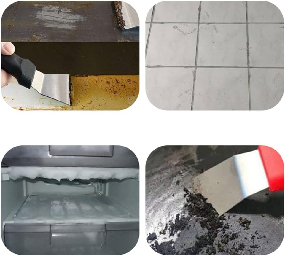 Stainless Steel metal Scraper, stove top Oven Scraper Tool non scratch, window glass scraper,Kitchen Cleaning,glass stripper,Putty,grout,sticker,Wallpaper, Paint,cooktop,Straight + Bending 2-PCS