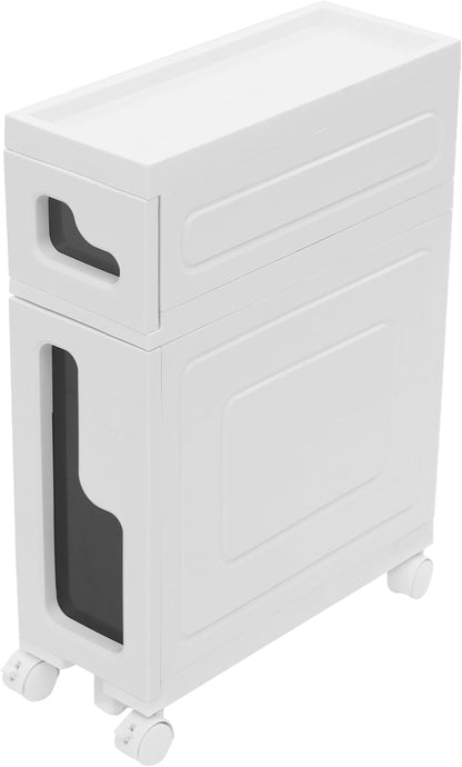 1 Tier Slim Bathroom Storage Cabinet, 15.7" L X 6.3" W X 16.9" H Slim Rolling Cart, 66.14 Lbs Load-Bearing Capacity Narrow Storage Cabinet for Living Room, Kitchen, Bathroom, Office