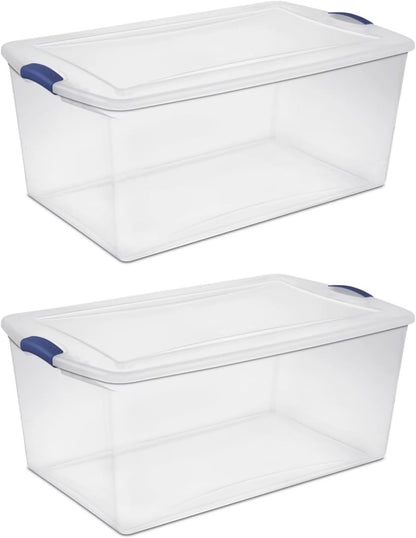 41 Quart Under Bed Storage Bins with Snap-On Lids, 2-Pack, Clear Plastic Stackable Tote Boxes, Closet Storage for Clothes Storage & Bedroom Organization