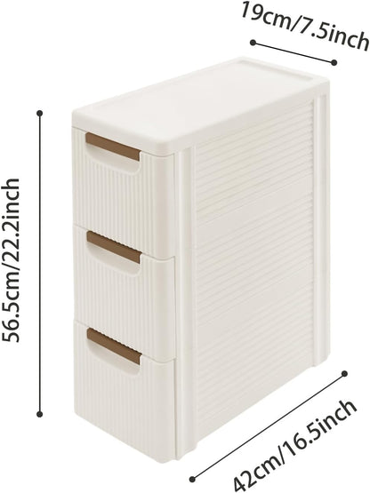 3 Drawers Slim Bathroom Storage Cabinet,Narrow Plastic Storage Cart,Rolling Dresser on Wheels for Bedroom,Living Room,Bathroom,Kitchen