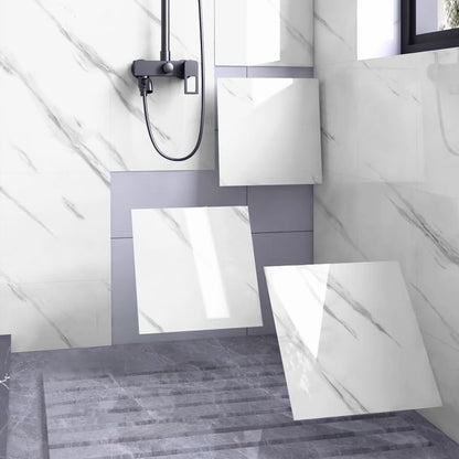 Chejiaye Shower Wall Panels Peel and Stick,Marble Wall Panels for Interior Decor,Backsplash Tile for Kitchen Showers Bathrooms Living Rooms 11.8"x11.8"in 10Pcs, Grey (Not Real Tile,9.7 Sq.ft)