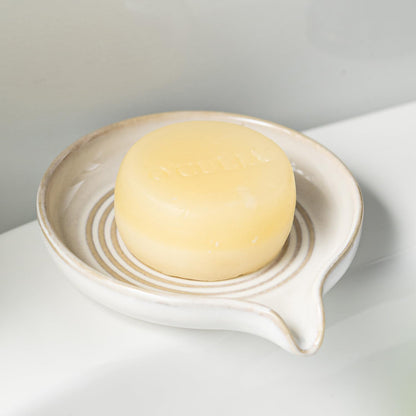 Self Draining Soap Dish, Ceramic Drain Soap Holder Waterfall Design Soap Saver for Shower, Bathroom, Sink, Kitchen and Countertop, Keeps Dry, Green