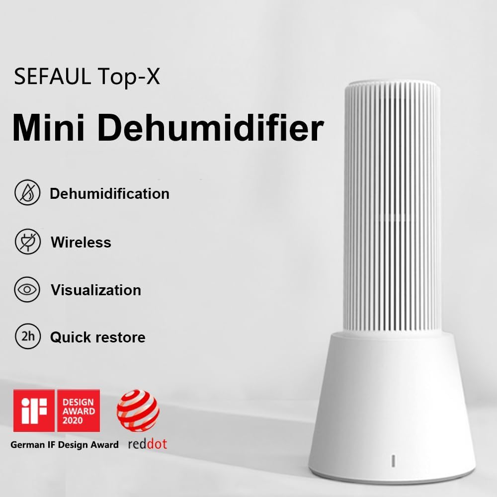 Reusable Cordless Gun Safe Mini Dehumidifier, Rechargeable with Heating Base, Quiet Small Portable Drier Stick for Space Room Bathroom Closet Car RV Boat Cabinet TOP-X-White 2+1