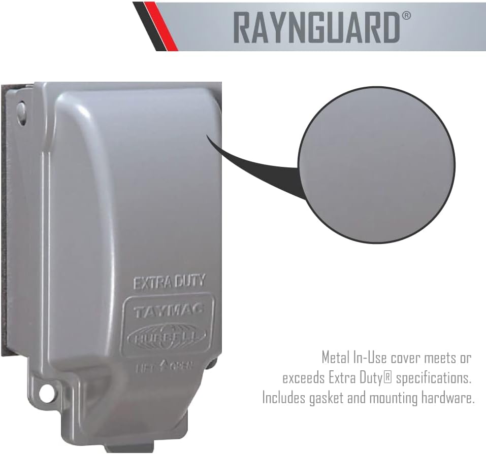 TayMac MX3200 RaynGuard Extra Duty Metal Weatherproof in-Use Cover, 1-Gang, Gray, 3.55 x 3.37 x 6.12 & MM410C Single Horizontal/Vertical Mount 1-Gang Weatherproof In-Use Electrical Outlet Cover