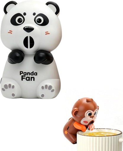 Portable Mini Clip-On Cooling Fan for Cups - 3 Speeds, Rechargeable, Featuring Red Panda, Monkey & Panda Styles, Suitable for Soup, Coffee, Tea, Kitchen, Office, and Dorm Room (Monkey)
