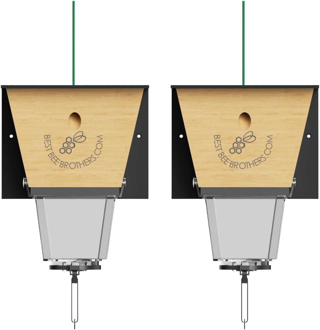 Best Bee Brothers Ultimate Pro Carpenter Bee Trap for Outside with Extra-Large, Clear External Receptacle, Internal Bee Vault & Spring-Loaded Door, 4.2” D x 5.8” W x 7.5” H (2 Pack)