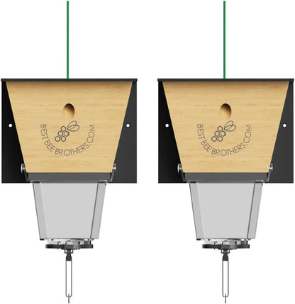 Best Bee Brothers Ultimate Pro Carpenter Bee Trap for Outside with Extra-Large, Clear External Receptacle, Internal Bee Vault & Spring-Loaded Door, 4.2” D x 5.8” W x 7.5” H (2 Pack)