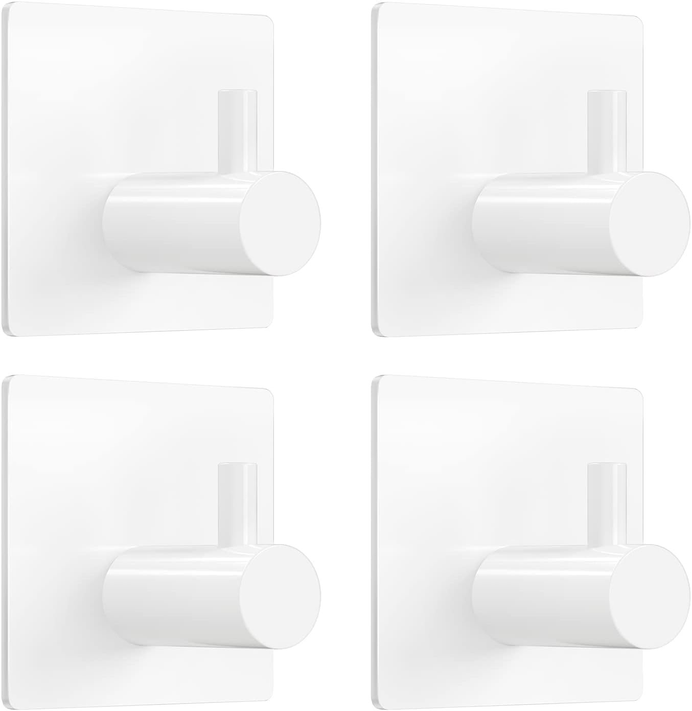 VIS'V Adhesive Towel Hooks, Waterproof Shower Wall Stick on Hooks, 2 Extra Adhesive Strips, White, 4 Pcs
