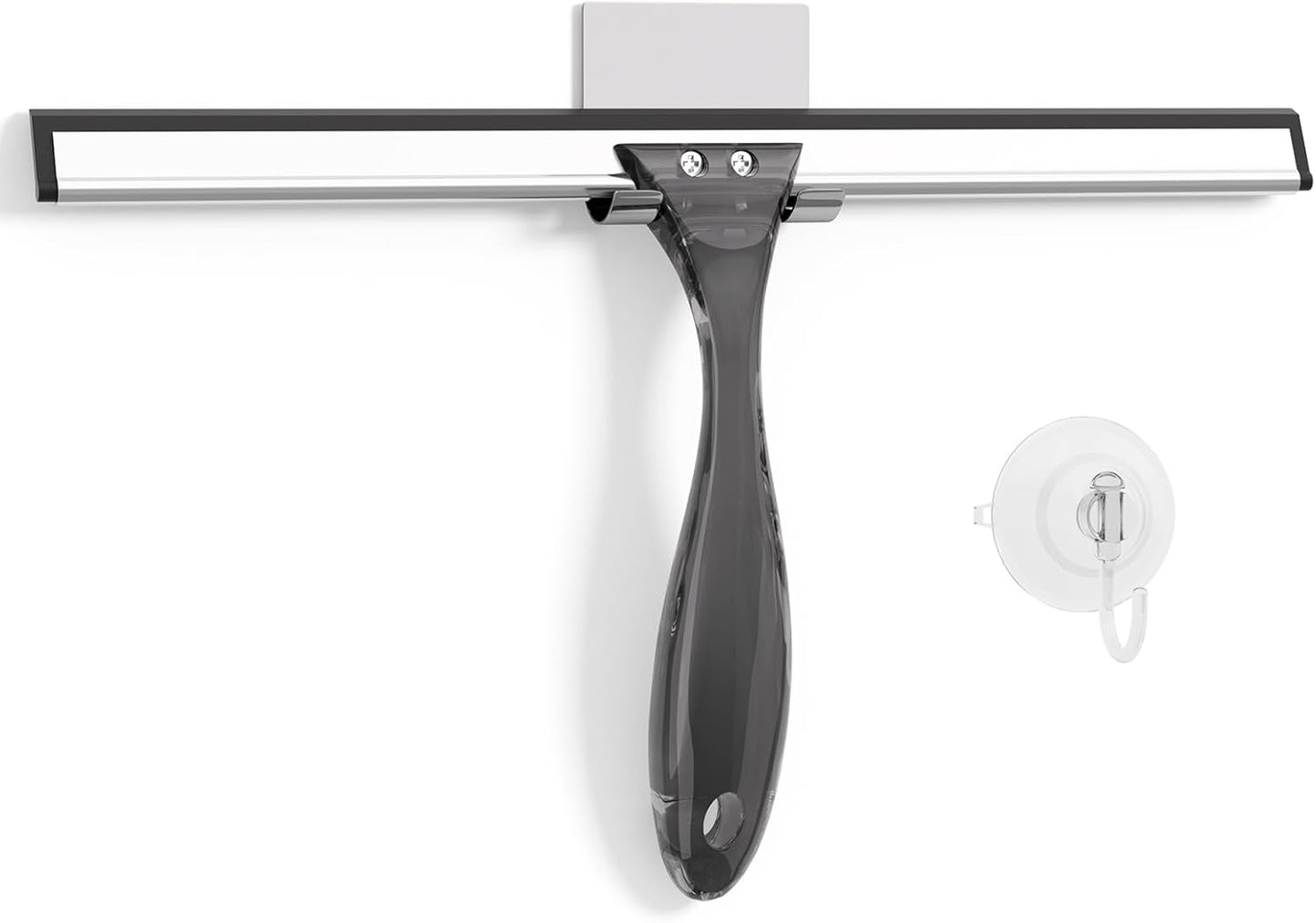 AmazerBath Shower Squeegee for Glass Doors, All-Purpose Squeegee with Suction Hook & Adhesive Hook, Clear Squeegee for Shower Glass, Windows, Mirrors, Tiles and Car Windows - 10 Inches, Clear