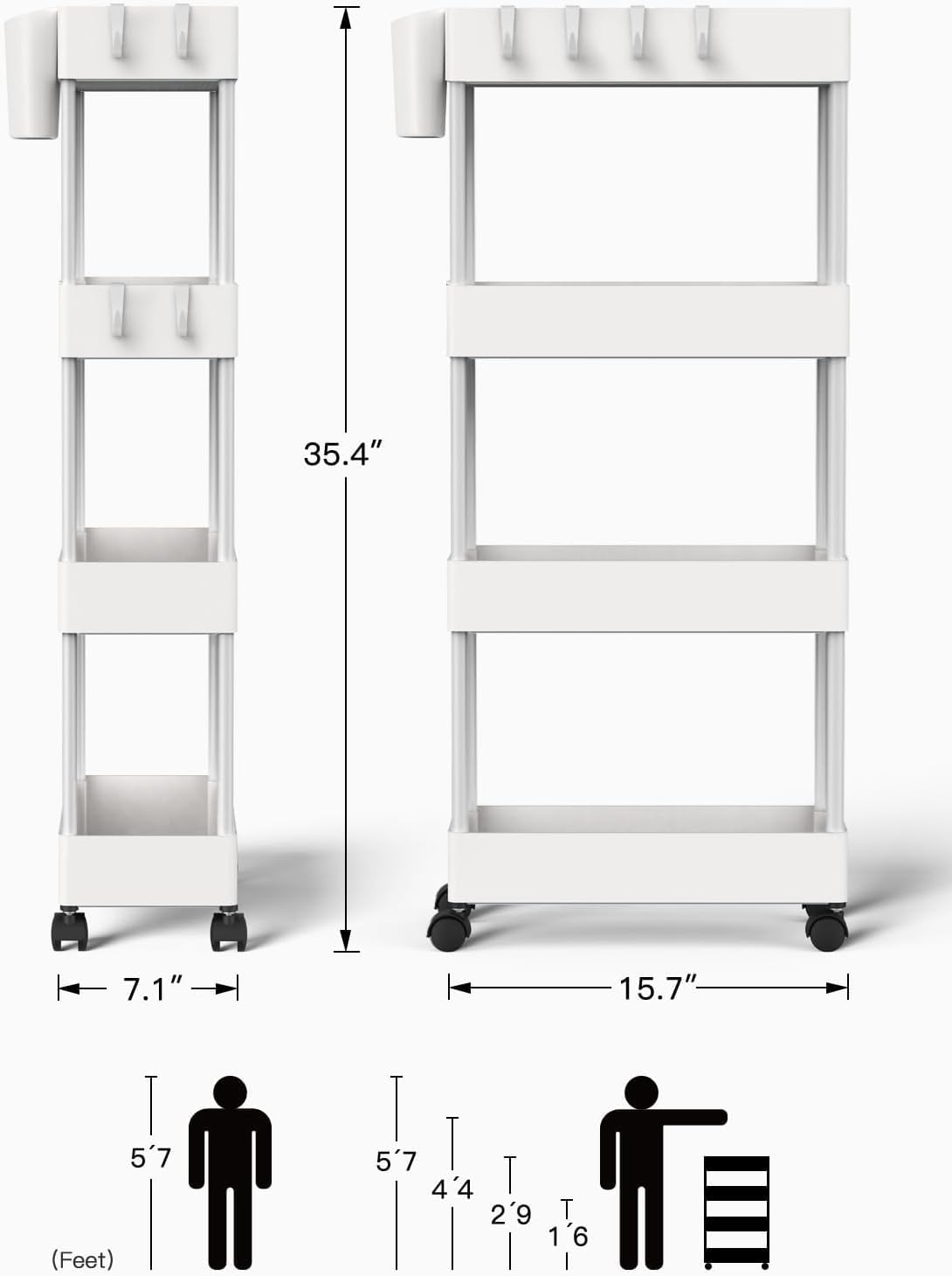 Pipishell Slim Storage Cart with Wheels - Bathroom Cart Organizer Storage, 4 Tier Rolling Carts for Bathroom, Laundry Room, Kitchen, Narrow Space, Black PIUC05