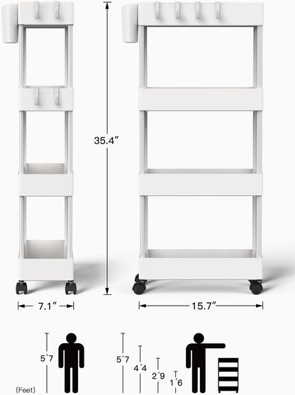 Pipishell Slim Storage Cart with Wheels - Bathroom Cart Organizer Storage, 4 Tier Rolling Carts for Bathroom, Laundry Room, Kitchen, Narrow Space, Black PIUC05