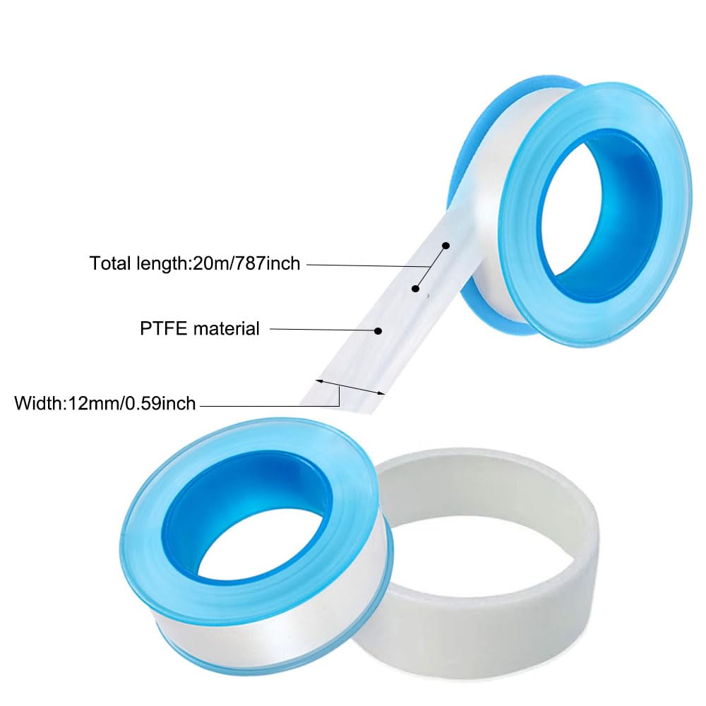 SKYPRO 10 Rolls Thread Seal Tapes, 1/2 PTFE Pipe Sealant Tape Industrial Thread Sealants Plumbers Thread Tape for Leak Water, Plumbers, Plumbing, Airs Head, Thread Pipe(1/2" x394", White)