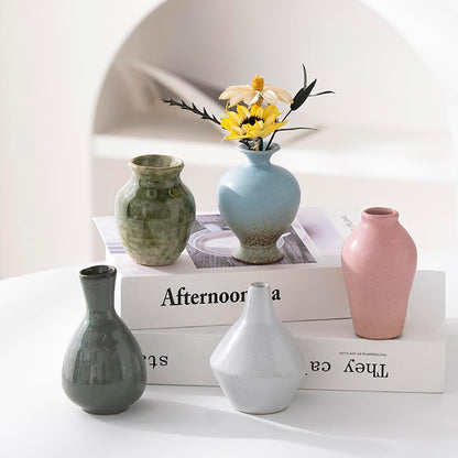 Set of 5 Ceramic Bud Vase - Home Decor Dried Flower Arrangement Small Vase, Gradient Glaze Design, Home, Living Room, Dining Table, Farmhouse, Office Decor, Bedroom, Housewarming Gift Set.