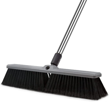 18 Inch Push Broom Brush Outdoor Heavy Duty Broom Stiff Bristles Commercial Outdoor Broom Brush for Cleaning Garage Driveway Yard Patio Deck Concrete Wood Stone Floor with 63" Long Handle