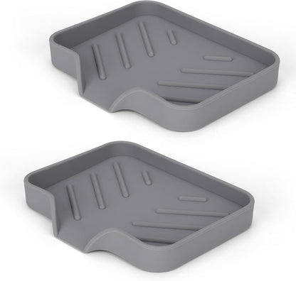 2 Pack Silicone Soap Dish, Self Draining Soap Dish, Non Slip Bar Soap and Sponge Holder for Bathroom Kitchen Sink Counter Organizer Easy to Clean Soap Tray Waterfall Soap Saver