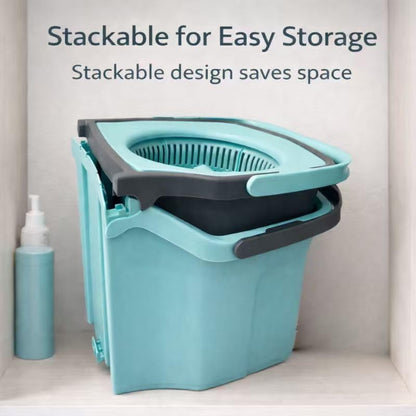 Casabella Spin Mop System with Extra Mop Head Refill - Two-Bucket Design with Splash Guard Built-in Measuring Cup and Scraper Tool with Easy Wring Pedal Spinner, 1.25-Gall (Mop)