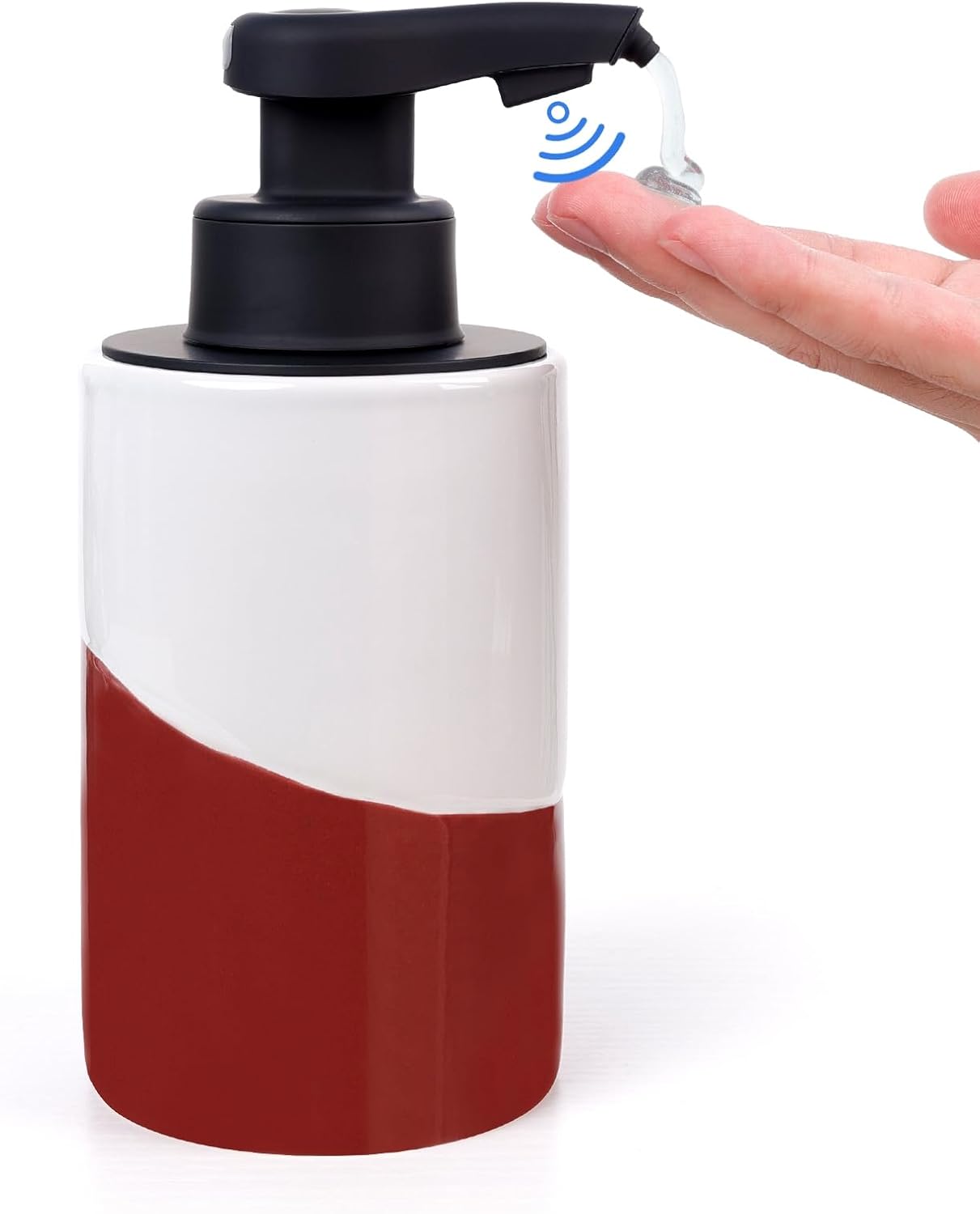BosilunLife Automatic Soap Dispenser Ceramic Hand Free Soap Dispenser with Waterproof Pump Rechargeable Smart Electric Lotion Soap Dispenser Touchless (White-Green, Foam Pump)