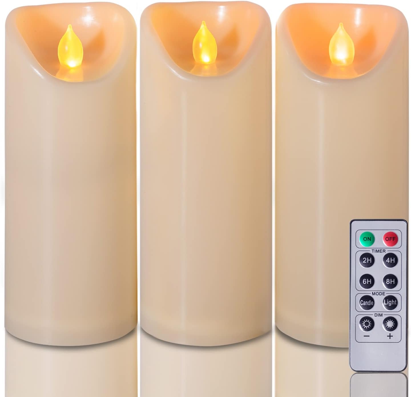 Homemory Dripping Wax Flameless Candles, Battery Operated Candles with Remote Control and Timers, LED Pillar Candles, Electric Fake Candles, 3" x 6", Set of 2