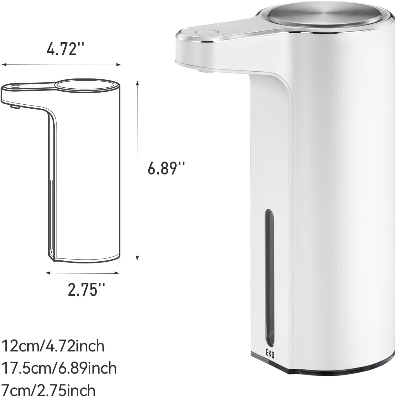 EKO Aroma 9 fl oz Automatic Liquid Soap Dispenser, Rechargeable & Water-Resistant Soap Dispenser for Kitchen and Bathroom with Adjustable Volume Control (Matte Black Steel)