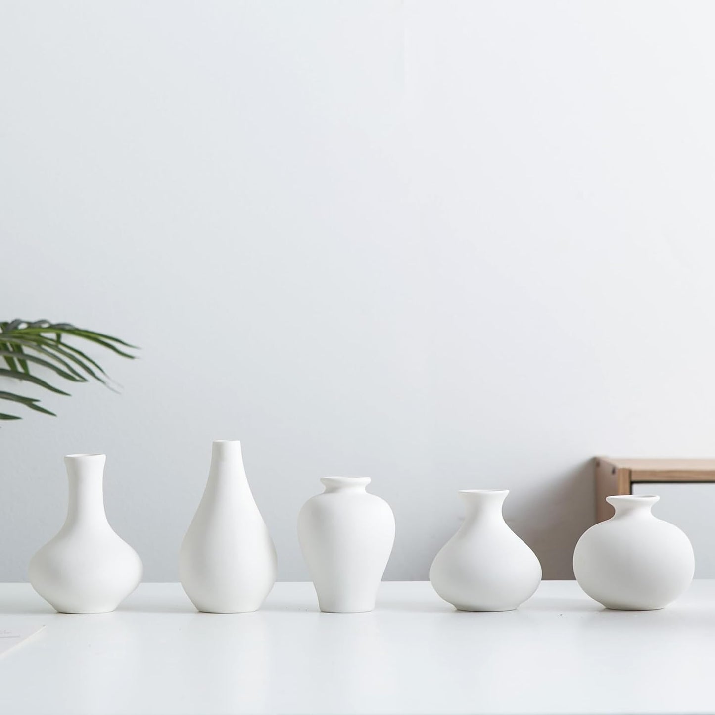Small Ceramic Vase Set of 5, Modern White Vase, Bud Vase, Boho Decorative Vase for Fireplace, Entryway and Living Room, Centerpiece Table Decorations