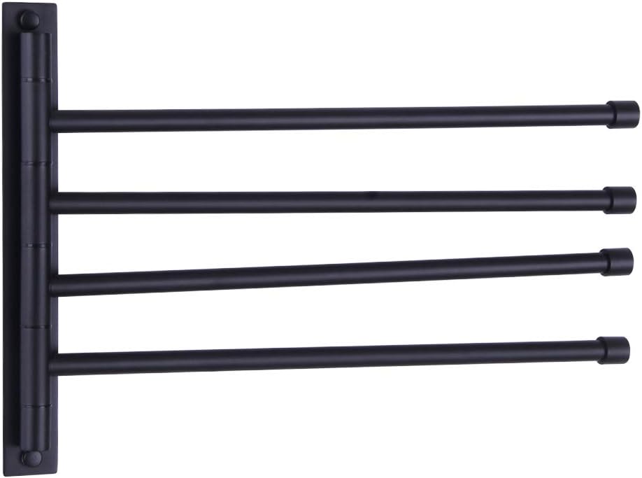GERZWY Wall Mount Bath Towel Rack with 4 Arms Stainless Steel Bathroom Swing Arm Towel Bars Organizer, White