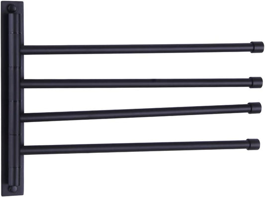 GERZWY Wall Mount Bath Towel Rack with 4 Arms Stainless Steel Bathroom Swing Arm Towel Bars Organizer, White