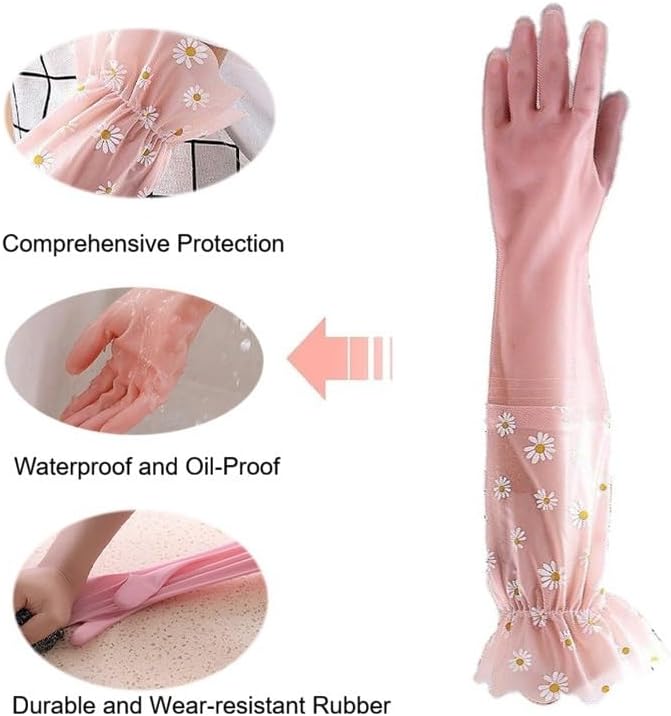 Dishwashing Cleaning Gloves Waterproof Tear-Resistant Household Rubber Cleaning Gloves with Long Elastic Cuffs