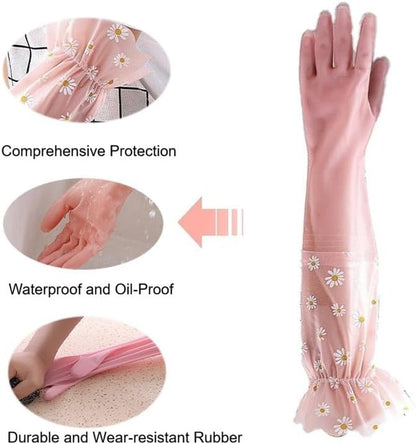 Dishwashing Cleaning Gloves Waterproof Tear-Resistant Household Rubber Cleaning Gloves with Long Elastic Cuffs