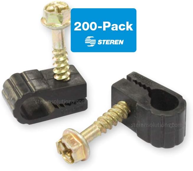 STEREN Coaxial Cable Clips - Cable Holder - Wire Clips - Siding Clips For Hanging - Cord Holder For Desk - Cable Clamps - Cord Clip - Wire Organizer Clips - Tv Mount Screws - Black - 100 Pack