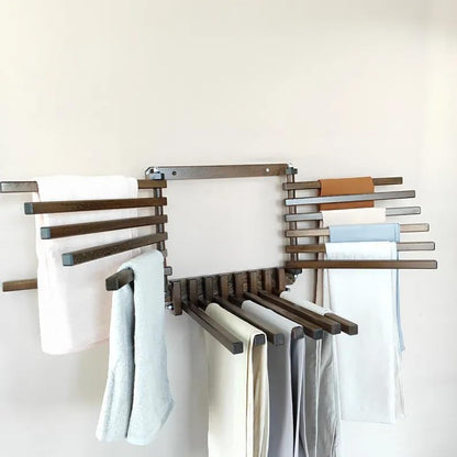 Wall Mounted Wooden Laundry Drying Rack: Foldable Towel Hanger
