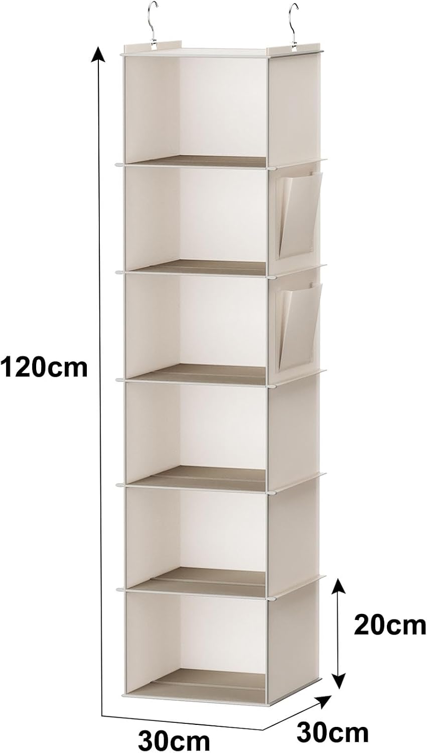 YOUDENOVA Hanging Closet Organizer, 6-Shelf Closet Hanging Storage Shelves, 2 Packs, Grey