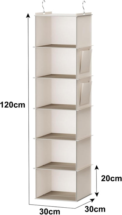 YOUDENOVA Hanging Closet Organizer, 6-Shelf Closet Hanging Storage Shelves, 2 Packs, Grey