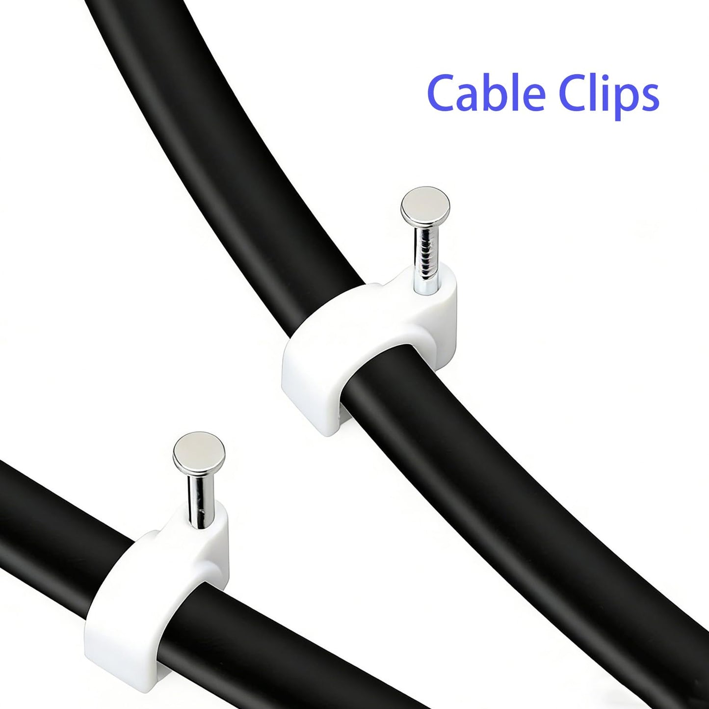 350Pcs White Cable Clips with Steel Nails, Multi Sizes 4-10mm, Wall Mount Wire Holders for Home Office Cable Management