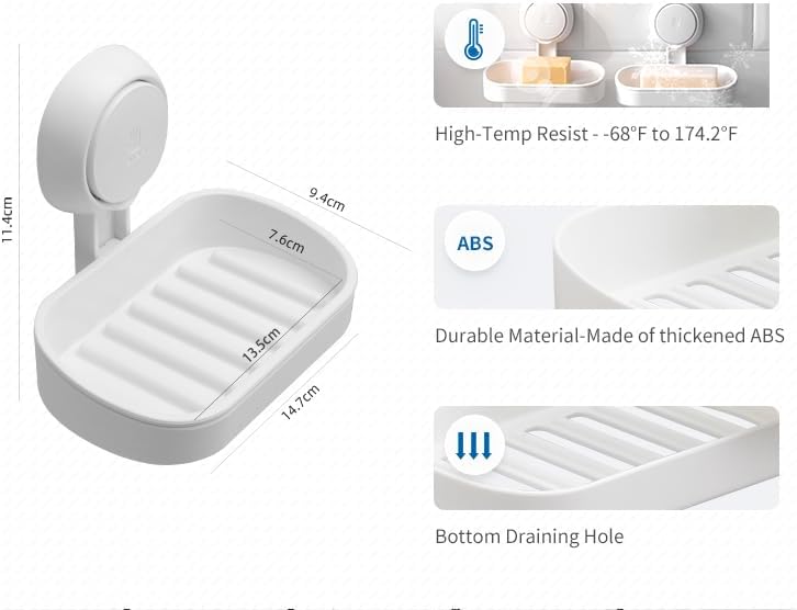 HOME&I Suction Cup Soap Dish Holder for Shower, Dual-Layer Self-Draining Bar Soap Holder, No-Drill Removable Wall Mount Soap Tray for Tile, Glass, Bathroom & Kitchen Sink