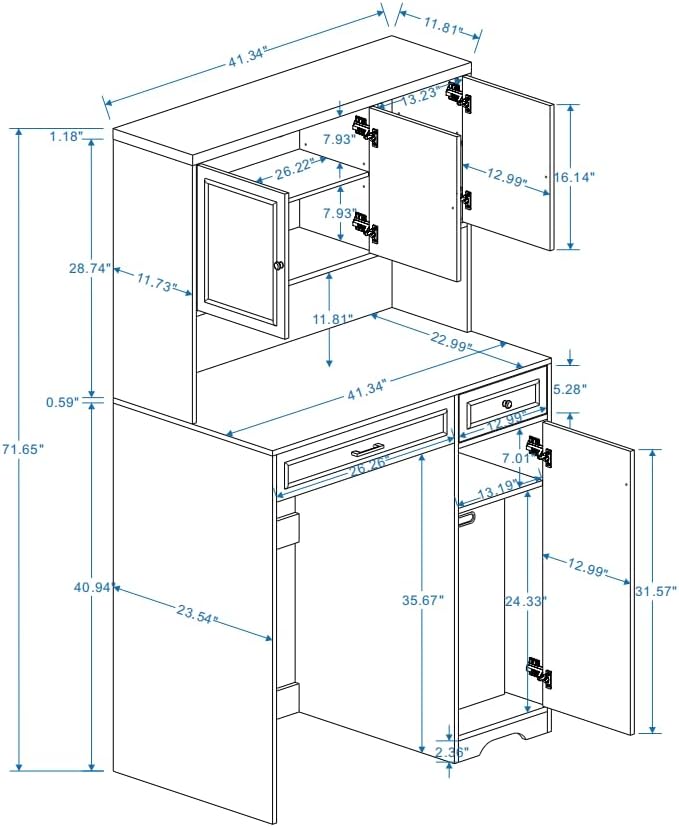Over The Washer Dryer Storage Shelf Cabinet, Laundry Room Organizer with Basket, Drawer & Adjustable Shelves, Maximize Space Above Compact Washing Machine, Easy Assembly, Antique White