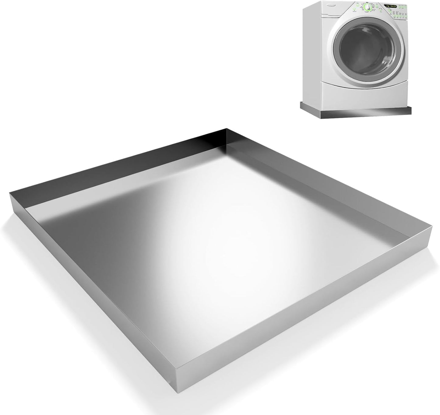 Heavy Duty 304 Stainless Steel Washing Machine Pan, 27" x 25" x 2.5" | Washing Drain Pan, Washing Machine Tray, Washer Pan, Floor & Wood Deck Protection, No Hole
