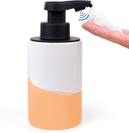 BosilunLife Automatic Soap Dispenser Ceramic Hand Free Soap Dispenser with Waterproof Pump Rechargeable Smart Electric Lotion Soap Dispenser Touchless (White-Green, Foam Pump)