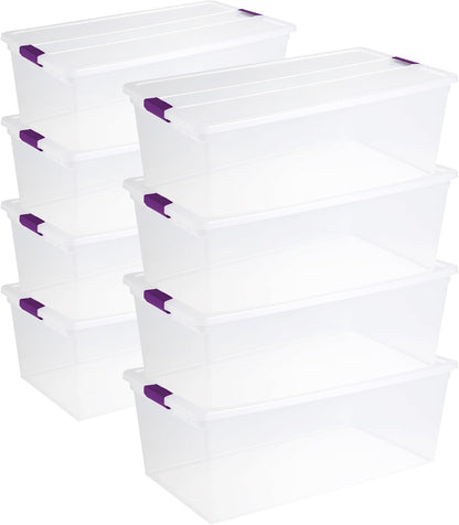 Sterilite 8-Pack 60 Quart ClearView Latch Box, Wheeled Underbed Organizer Bins with Latching Lids - Clear Plastic Organization Containers for Closet, Bedroom, Shelving Units and Everyday Home Storage