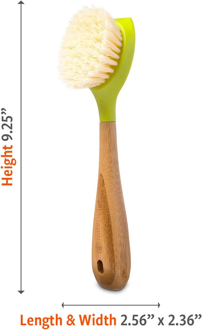Full Circle Daily Dish Brush-Bamboo Handle Dish Brush–Sustainable Kitchen Cleaning with Tough Bristles-Natural Dish Scrubber,Nonstick & Cast Iron Cleaner-Long Handle Brush for Dishes,Pots,and Pans