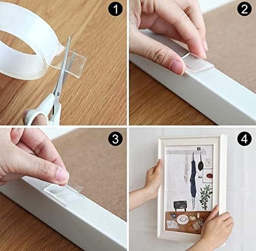 Double Sided Tape Heavy Duty – Nano Gel Grip Tape, Clear Removable Adhesive Wall Tape, Reusable Mounting Tape for Poster, Photo, Carpet, Kitchen (Washable, Transparent, Strong Hold)