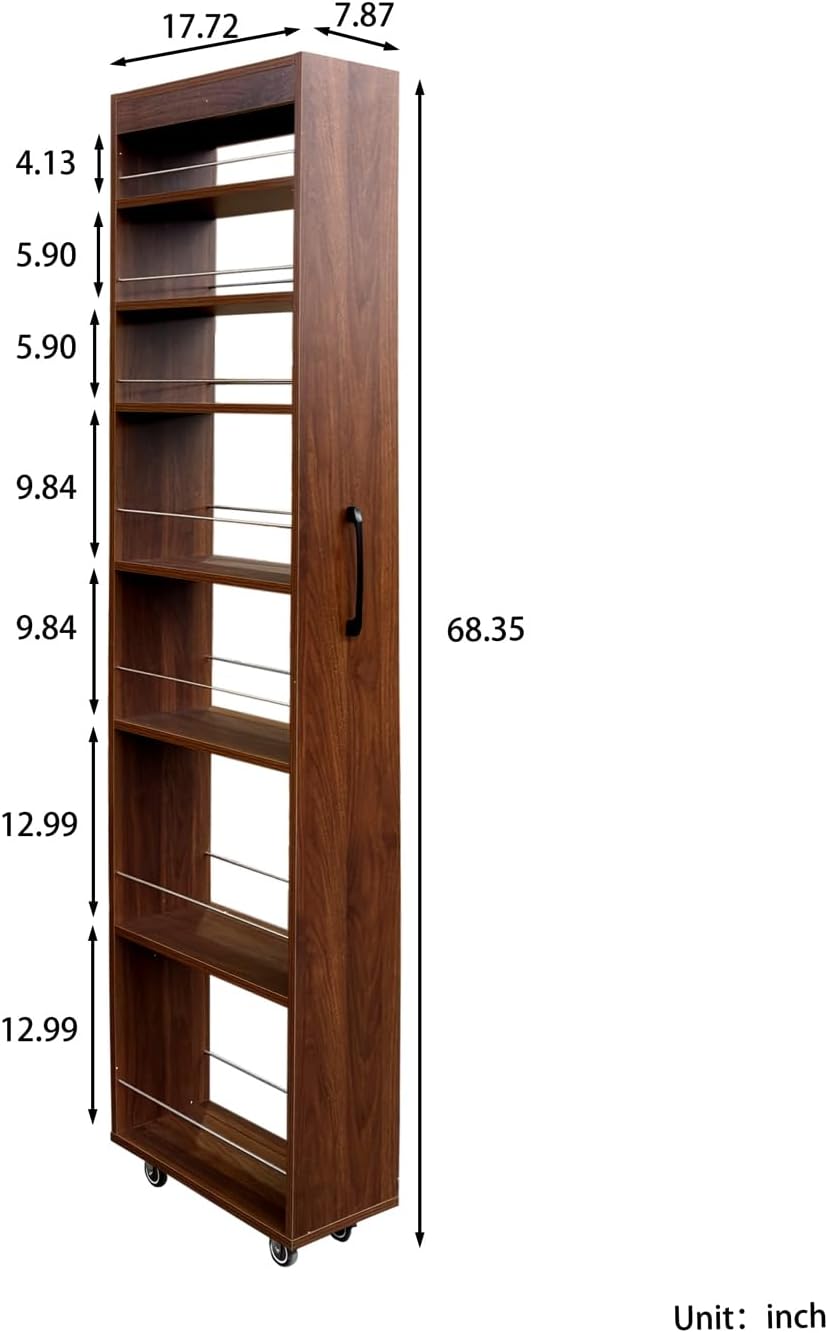 7 Tier Slim Rolling Storage Cart - Kitchen & Pantry Organizer, Narrow Storage Cabinet with Handle & Wheels, Spice Pull-Out Rack Next to Fridge Storage Shelf (White A-7 Tier Shelf Unit)