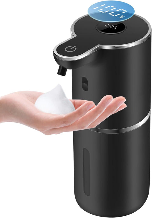 Automatic Foaming Soap Dispenser 12.8oz, Rechargeable & 6 Levels Foaming Adjustable with Digital Display, Wall Mount, Waterproof, Touchless Hand/Dish Soap Dispenser for Kitchen, Bathroom, Hotel