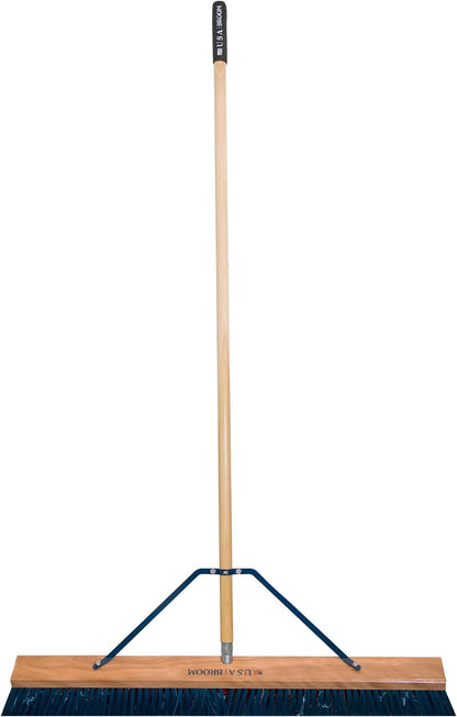 36" Heavy Duty Outdoor Push Broom with 60" Handle. Ideal for Asphalt, Concrete & Heavy Debris. Durable American Made Steel Brackets-Stainless Steel Hardware. No Plastic. 100% USA Made