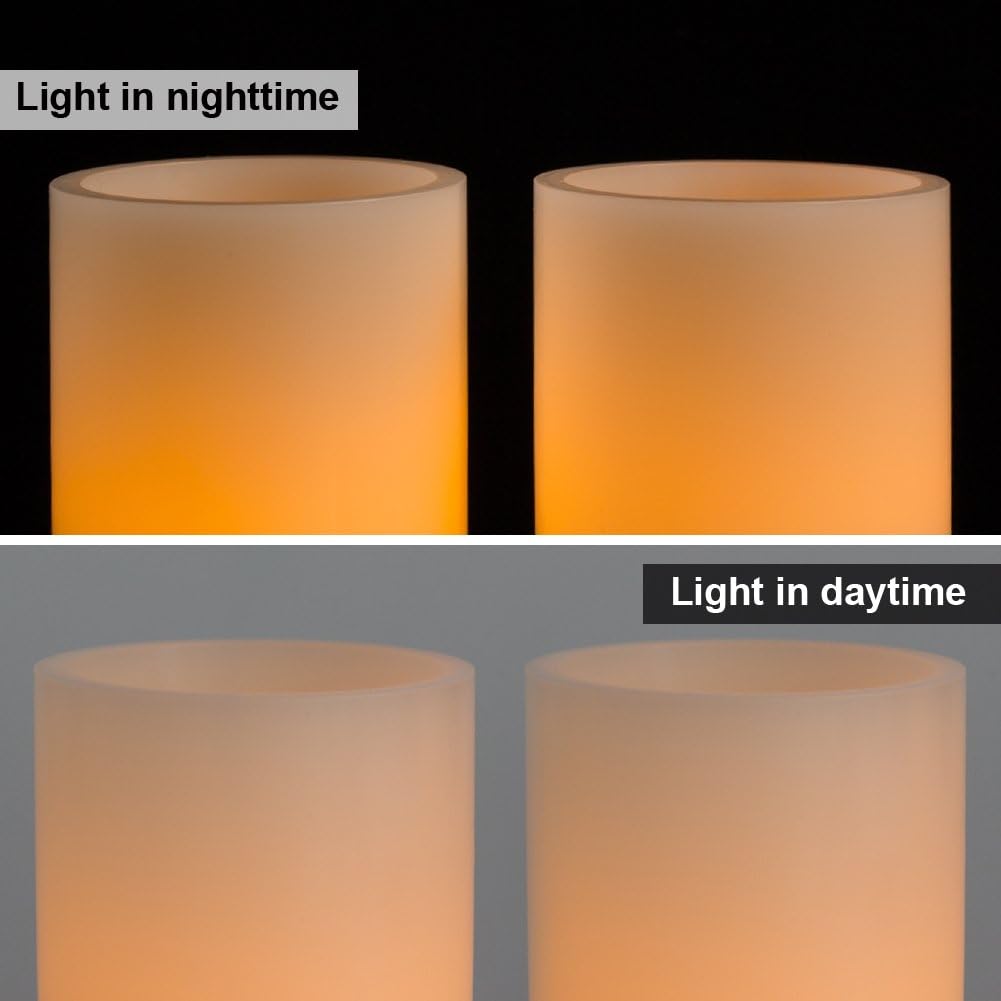 Homemory 9" x 3" Flameless Candles Battery Operated, Flickering LED Pillar Candles with Timers and 2 Remote Controls, Indoor Only, Flat Top, Ivory White Wax, Set of 2