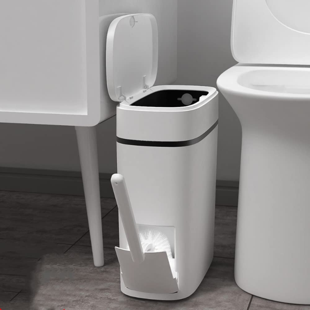 3.7 Gallons Bathroom Trash Can and Toilet Brush Set, 14 Liter Slim Trash Can with Toilet Brush Holder Set for RV, Black lid